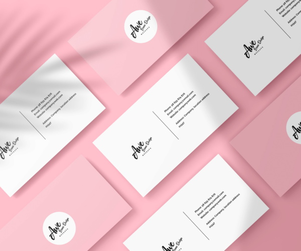 Pink and white business cards